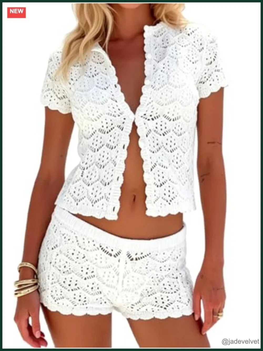 2 Piece Crochet Beach Cover Up Set Boho Top & Mini Shorts Vacation Outfits